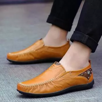 Leather Shoes Men Fashion Leather Genuine High Quality Luxury Brand Comfortable Men Casual Driving Shoes Plus Size lusso uomo 5.5 чёрный