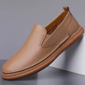 Leather shoes men s 2024 autumn new lazy one-pedal casual versatile Doudou shoes breathable soft-soled driving trendy shoes 38 чёрный