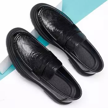 Leather shoes men s 2024 Hong Kong style business casual foot cover British style men s shoes hand-scratched trendy men s loafers 38