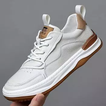 Leather Shoes Men s 2024 Spring and Autumn New Leather Mens Shoe Thick Soled Round Toe Mans Shoe Casual Breathable Shoes Loafers 38 белый