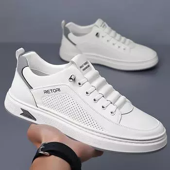 Leather shoes men s 2024 summer casual leather shoes one pedal fashion hollow breathable white board shoes tide 38 бежевый