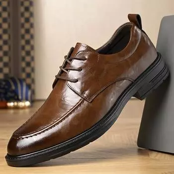 Leather shoes men s 2025 autumn new British soft-soled men s casual shoes business dress single shoes groom wedding shoes 38 чёрный