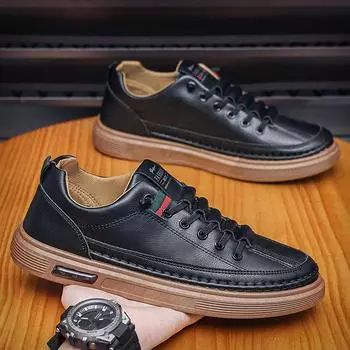 Leather shoes men s 2025 new British style casual business dress low-top board shoes classic versatile trend shoes 39 чёрный