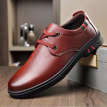 Leather shoes men s 2025 new lace-up men s middle-aged dad leather shoes business British soft-soled men s casual leather shoes 39