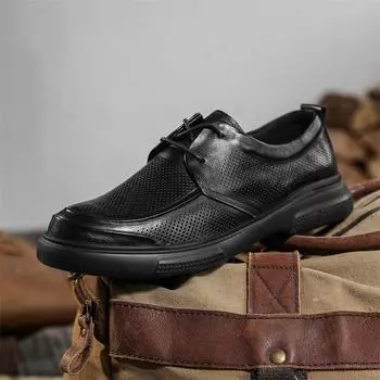 Leather shoes men s 2025 spring new business leisure work shoes soft leather all black pure cowhide men s shoes 38
