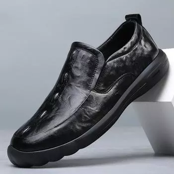 Leather shoes men s 2025 spring new business dress leather breathable men s British one-pedal slip casual men s shoes 38 чёрный