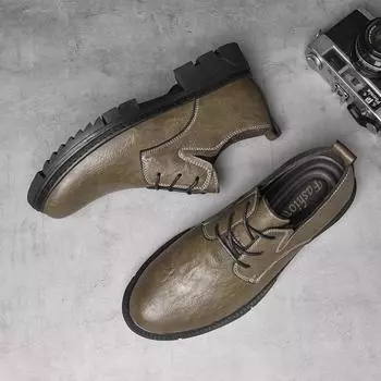 Leather shoes men s 2025 summer new business casual shoes trend versatile British popular men s shoes overalls 36 хаки