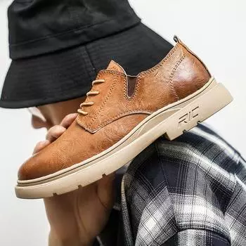 Leather shoes men s autumn 2025 new men s British style casual trendy shoes business dress low-top work Martin shoes boots 38 коричневый