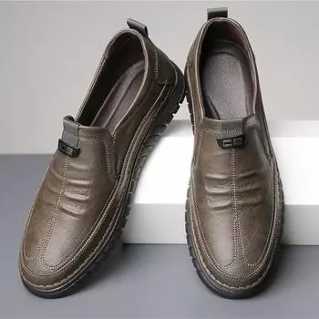 Leather Shoes Men s Autumn Winter New Leather Soft Sole Breathable Casual Cow Tendon Sole Anti Slip Men s Driving Shoes Loafers 38 чёрный