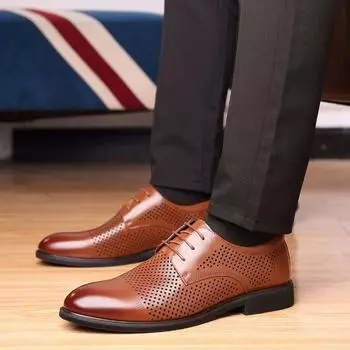 Leather shoes men s breathable business dress leather shoes casual height increase four seasons men s shoes British fashion men s gentleman leather sh 37