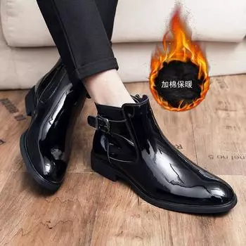 Leather shoes men s British leather shoes men s velvet business dress fashion shoes light leather glossy leather shoes nightclub casual leathe 37