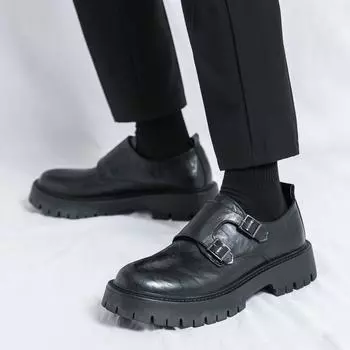 Leather shoes men s casual low-top Martin boots men s business dress platform summer breathable 2025 new big head men s shoes 38 чёрный