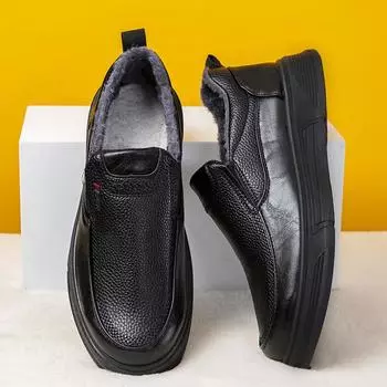 Leather shoes men s cotton shoes men s shoes winter soft leather in the elderly piled thickened non-slip elderly father warm leather shoes 39