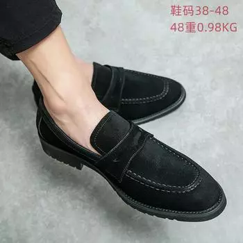 Leather shoes men s four seasons business dress British casual commuter style black new wedding groom shoes 38 чёрный