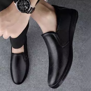 Leather shoes men s genuine leather 2024 summer trend new round head dad shoes non-slip breathable business casual men s shoes 38 чёрный
