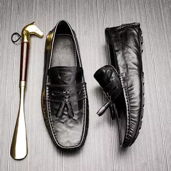 Кожаные туфли мужские из натуральной кожи, мягкие кожаные деловые повседневные туфли, синие, с мягкой подошвой, одна педаль, обувь Doudou для мужчин 38 чёрный