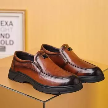 Кожаные туфли мужские, средние, на платформе, кожаные туфли для мужчин, деловые, повседневные, папины туфли, первый слой, воловья кожа, дышащие 38