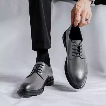 Leather shoes men s new business dress gray casual spring and autumn breathable men s British and Korean leather shoes 37