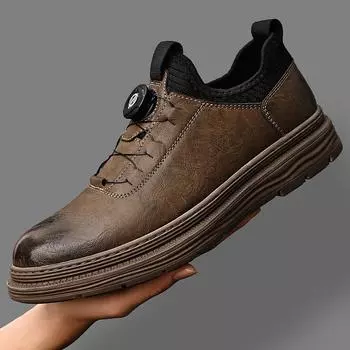 Кожаная обувь, мужская новая модная универсальная повседневная обувь на пуговицах, простая нескользящая удобная платформа на платформе 38 хаки