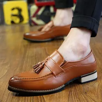 Leather shoes men s new four-season Korean version of casual leather shoes men s men s fashion trend casual one-pedal lazy Doudou shoes 38 чёрный