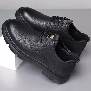 Leather shoes, men s retro Hong Kong style cowhide big scalp shoes, casual British low-top youth trend cargo shoes 38 чёрный