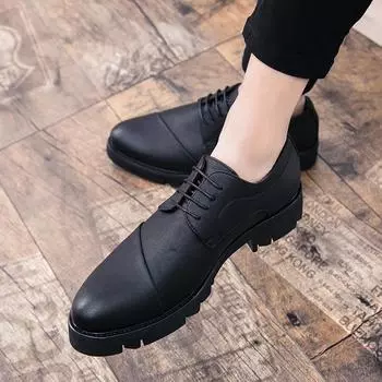 Leather shoes men s spring and autumn new British casual trend business dress flower youth suit wedding shoes men s shoes 38 чёрный