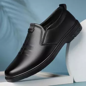 Leather shoes men s spring business casual formal wear British soft sole middle-aged one-pedal men s shoes dad shoes 38 чёрный