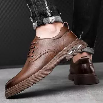 Leather shoes men s summer 2024 new versatile British style trend casual shoes wear-resistant soft sole breathable lace-up tooling shoes 38