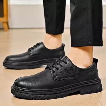 Кожаные туфли мужские летние новые настоящие кожаные британские туфли в деловом стиле с низким верхом 38 чёрный