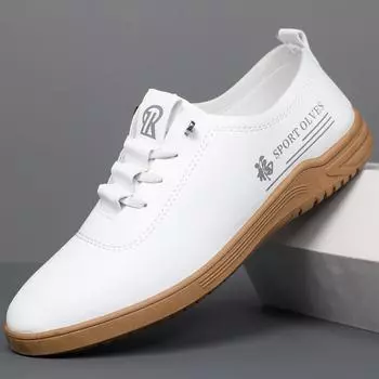 Leather shoes spring breathable little white shoes soft leather soft sole one pedal versatile casual leather shoes flat shoes men s leather shoes 39 белый