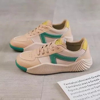 Leather shoes women s 2024 new versatile board shoes thick-soled splicing personalized explosion sports and leisure leather board shoes 35 зелёный