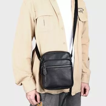 Кожаная сумка через плечо, мужская, премиальная, кожаная, вертикальная, деловая, дорожная, мужская, повседневная, сумка через плечо, мужская сумка чёрный