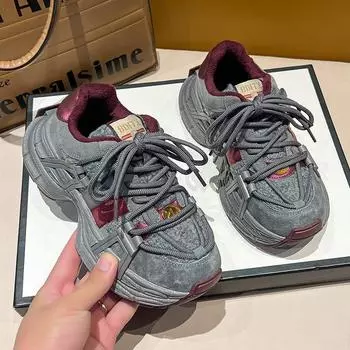 Leather shows feet, small platform dad shoes for women, new autumn and winter velvet women s shoes, heightening sneakers for women 35