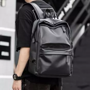 Leather Simple Backpack, Men s Fashionable and Trendy Casual Travel Computer Backpack чёрный