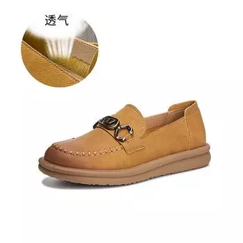 Leather single shoes women s 2025 spring new shallow mouth small leather shoes casual versatile flat shoes small fragrant fashion shoes women 35