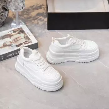 Leather small muffin little white shoes women s autumn and winter new versatile lightweight sports and leisure board shoes 35 белый