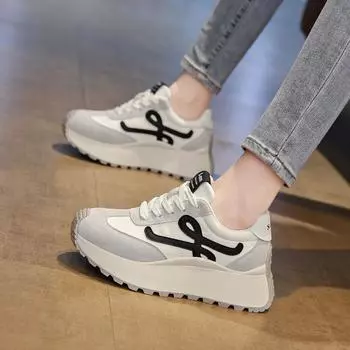 Leather small muffin thick sole heightening Forrest Gump shoes women s 2025 spring and summer new casual sports dad shoes women s shoes 35