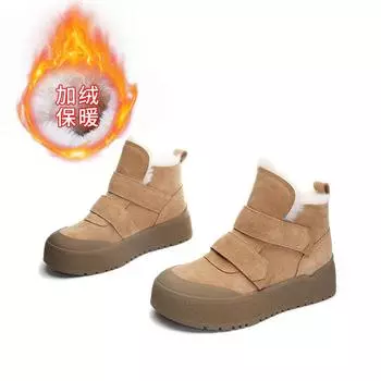 Leather snow boots women s 2025 winter new thick-soled heightening Velcro cotton shoes casual versatile retro short boots women 35