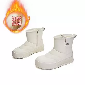 Leather snow boots women s 2025 winter new thick-soled heightening cotton shoes women s warm and velvet women s boots versatile boots women 35