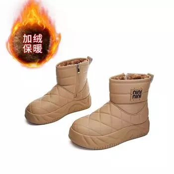 Leather Snow Boots Women s 2025 Winter New Platform Women s Boots Casual Versatile Boots Women s Warm Fleece Cotton Boots Women s 35