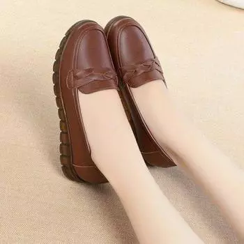 Leather soft beef tendon sole non-slip casual middle-aged and elderly mother shoes women s leather shoes middle-aged single shoes women s shoes 35 чёрный