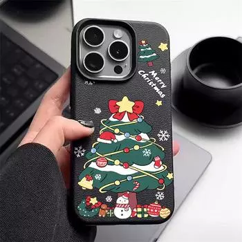 Leather Soft Tpu New Year Christmas Tree Phone Case for iPhone 16 Pro 15 14 13 12 Pro Max 11 Solid Color Matte Shockproof Slim Cover Coque iPhone 16 серый