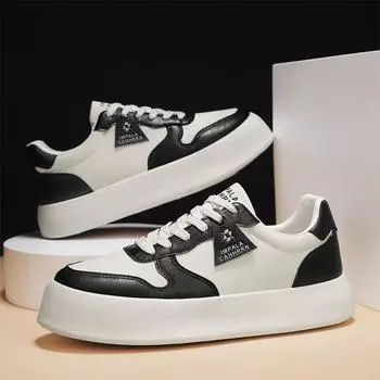 Leather Splicing Summer And Autumn Thick Baseplate Shoes Fashion Trendy With Heightening Low-Top Lace-Up Casual Work Men S Shoes 39