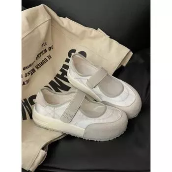 Leather spring and summer new women s shoes flat heel platform summer Velcro sports and leisure versatile single shoes 35 серый