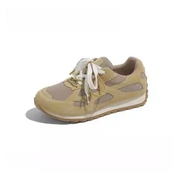 Leather~ Spring new sub-lace-up sports and leisure shoes flat-bottomed retro mesh breathable women s shoes 35