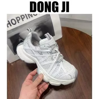 Leather straps heightening sports and leisure shoes for women s 2025 spring new retro thick-soled mesh shoes 35