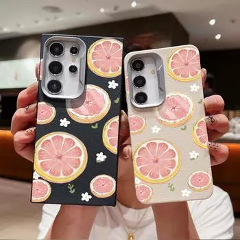 Leather Texture Soft Tpu Phone Case for Samsung S24 Fe S23 Ultra S22 S21 S20 A55 A53 A35 A15 A16 A06 A05s Summer Fruits Pattern Shockproof Slim Cover Samsung S24 чёрный