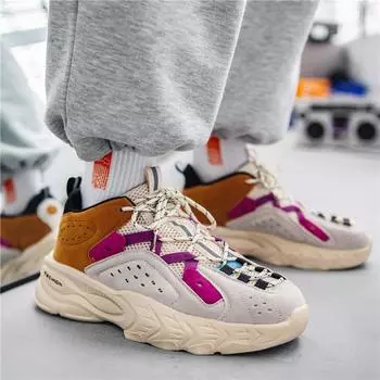 Кожаные туфли Daddy Shoes с толстой подошвой, весна 2024, новые мужские повседневные спортивные туфли с индивидуальной цветовой гаммой, кроссовки для бега с дутой подошвой 39 бежевый