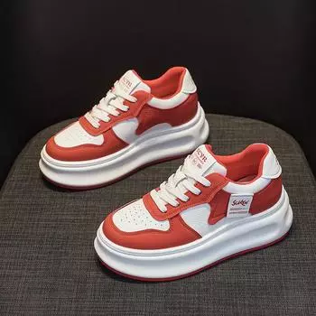 Кожаные туфли на толстой подошве, белые, спортивные, повседневные, модные, на плоской подошве 34 бежевый