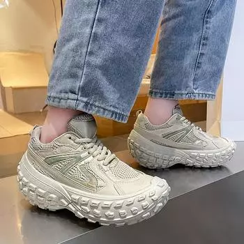 Leather Thick Chunky Dad Sneakers Luxury Women Girls Walking Tire Shoes Casual 2024 Designer Vulcanized Brand Female Footwear 35